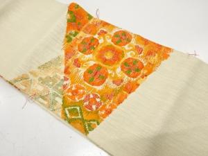 未使用品　幾何学に花更紗模様織り出し　名古屋帯